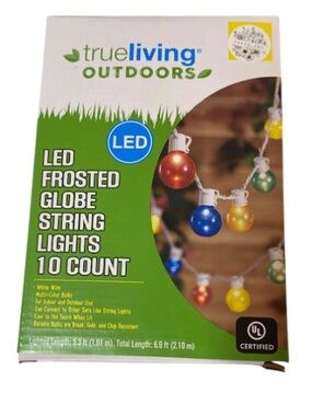 True Living Outdoors LED Frosted Globe String Lights - Multi-Color New in Box